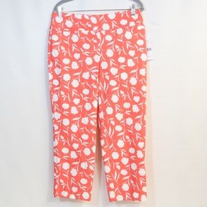 Cooper and Ella Hot Coral Peony Lux Super Stretch Allover Floral Print Crop Pant